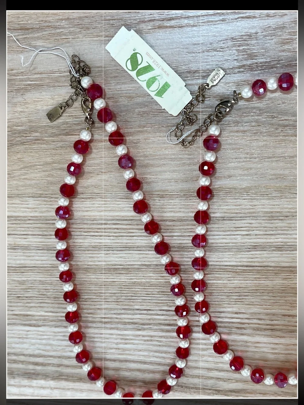1928 Red & Pearl Beaded Necklace Sets/Crystal & pearl Necklace and Bracelet set